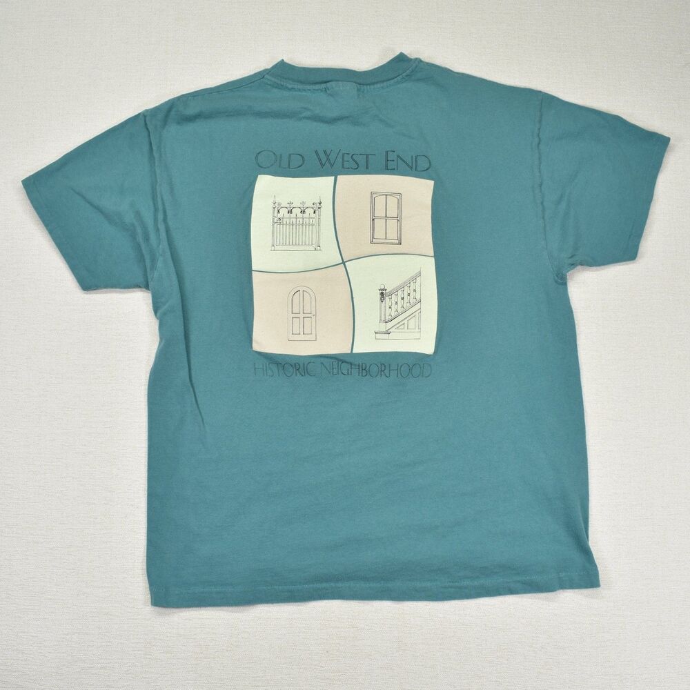 Vintage Old West End T Shirt Hanes Beefy Single Stitch XL Teal Green Historic
